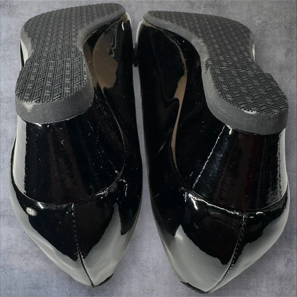 SAS AVA ITALIAN LEATHER Black Patent Leather Peep-toe 1.5